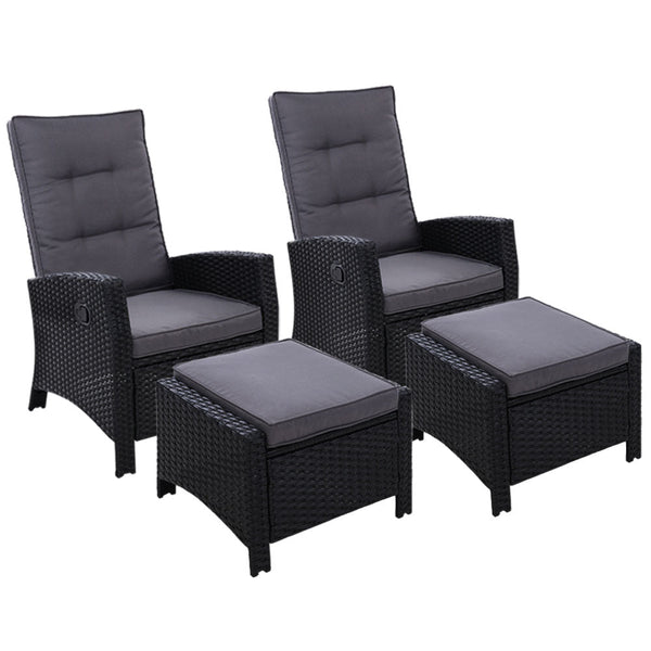Furniture > Outdoor - Set of 2 Sun lounge Recliner Chair Wicker Lounger Sofa Day Bed Outdoor Chairs Patio Furniture Garden Cushion Ottoman Gardeon - Garden Yard