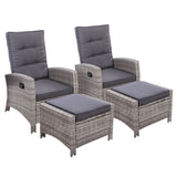Furniture > Outdoor - Set of 2 Sun lounge Recliner Chair Wicker Lounger Sofa Day Bed Outdoor Chairs Patio Furniture Garden Cushion Ottoman Gardeon - Garden Yard