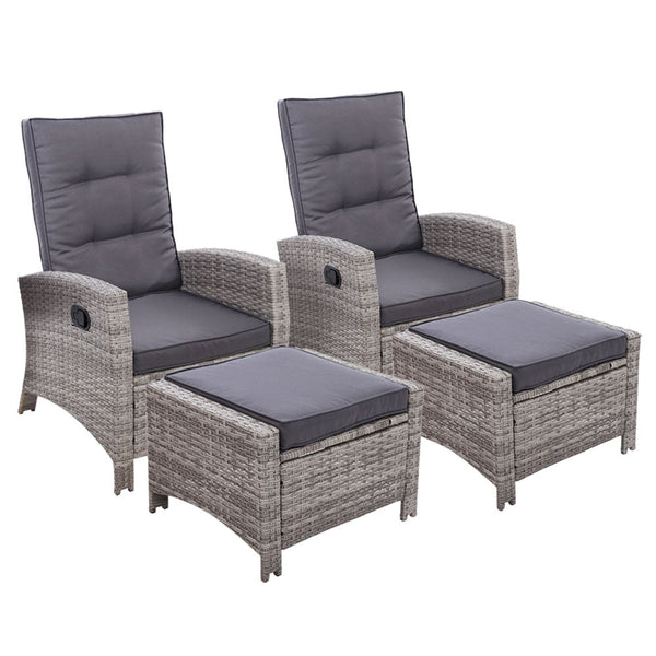 Furniture > Outdoor - Set of 2 Sun lounge Recliner Chair Wicker Lounger Sofa Day Bed Outdoor Chairs Patio Furniture Garden Cushion Ottoman Gardeon - Garden Yard