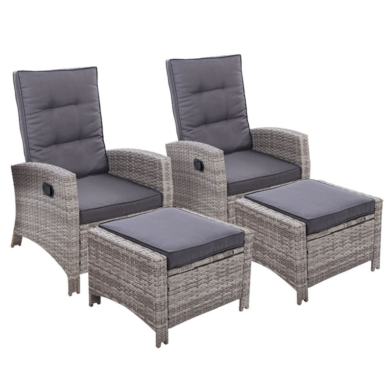 Furniture > Outdoor - Set of 2 Sun lounge Recliner Chair Wicker Lounger Sofa Day Bed Outdoor Chairs Patio Furniture Garden Cushion Ottoman Gardeon - Garden Yard