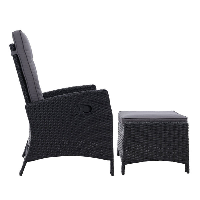 Furniture > Outdoor - Set of 2 Sun lounge Recliner Chair Wicker Lounger Sofa Day Bed Outdoor Chairs Patio Furniture Garden Cushion Ottoman Gardeon - Garden Yard