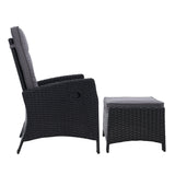 Furniture > Outdoor - Sun lounge Recliner Chair Wicker Lounger Sofa Day Bed Outdoor Furniture Patio Garden Cushion Ottoman Black Gardeon - Garden Yard