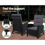 Furniture > Outdoor - Sun lounge Recliner Chair Wicker Lounger Sofa Day Bed Outdoor Furniture Patio Garden Cushion Ottoman Black Gardeon - Garden Yard