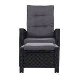 Furniture > Outdoor - Sun lounge Recliner Chair Wicker Lounger Sofa Day Bed Outdoor Furniture Patio Garden Cushion Ottoman Black Gardeon - Garden Yard