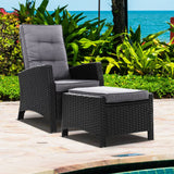 Furniture > Outdoor - Sun lounge Recliner Chair Wicker Lounger Sofa Day Bed Outdoor Furniture Patio Garden Cushion Ottoman Black Gardeon - Garden Yard