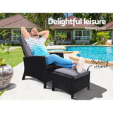 Furniture > Outdoor - Sun lounge Recliner Chair Wicker Lounger Sofa Day Bed Outdoor Furniture Patio Garden Cushion Ottoman Black Gardeon - Garden Yard
