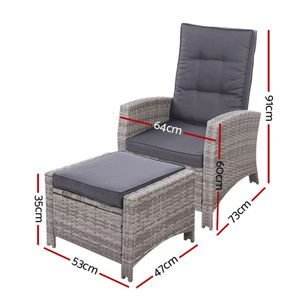 Furniture > Outdoor - Sun lounge Recliner Chair Wicker Lounger Sofa Day Bed Outdoor Furniture Patio Garden Cushion Ottoman Grey Gardeon - Garden Yard