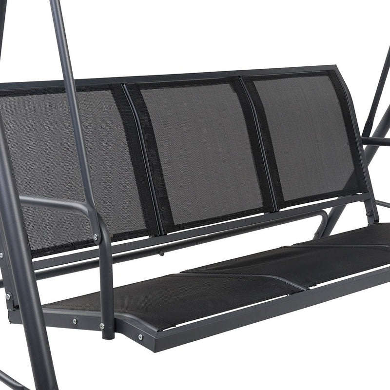 Furniture > Outdoor - Swing Chair Outdoor Furniture Hanging Chairs Hammock 3 Seater Canopy Garden Bench Seat Patio Gardeon Lounger Cushion Backyard Park Black - Garden Yard