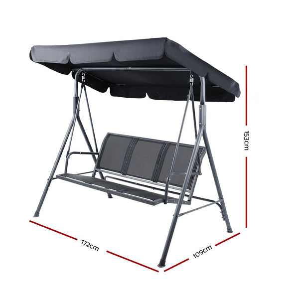 Furniture > Outdoor - Swing Chair Outdoor Furniture Hanging Chairs Hammock 3 Seater Canopy Garden Bench Seat Patio Gardeon Lounger Cushion Backyard Park Black - Garden Yard
