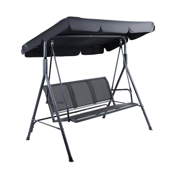 Furniture > Outdoor - Swing Chair Outdoor Furniture Hanging Chairs Hammock 3 Seater Canopy Garden Bench Seat Patio Gardeon Lounger Cushion Backyard Park Black - Garden Yard