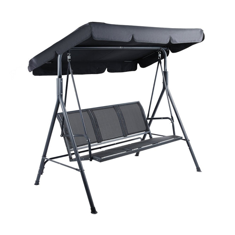 Furniture > Outdoor - Swing Chair Outdoor Furniture Hanging Chairs Hammock 3 Seater Canopy Garden Bench Seat Patio Gardeon Lounger Cushion Backyard Park Black - Garden Yard