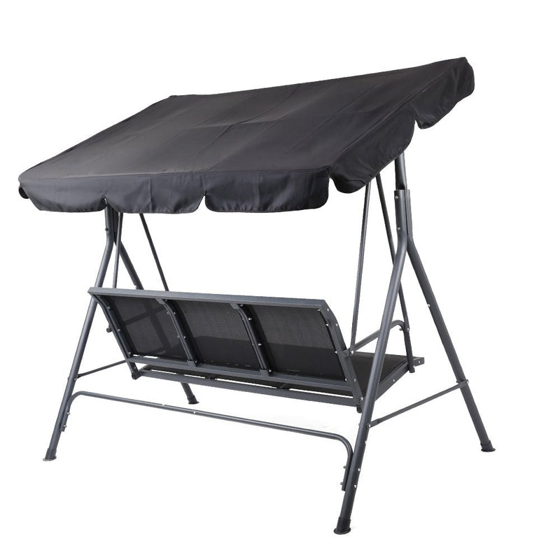 Furniture > Outdoor - Swing Chair Outdoor Furniture Hanging Chairs Hammock 3 Seater Canopy Garden Bench Seat Patio Gardeon Lounger Cushion Backyard Park Black - Garden Yard