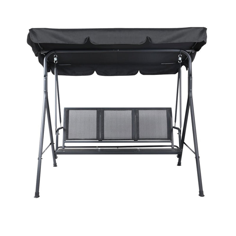 Furniture > Outdoor - Swing Chair Outdoor Furniture Hanging Chairs Hammock 3 Seater Canopy Garden Bench Seat Patio Gardeon Lounger Cushion Backyard Park Black - Garden Yard