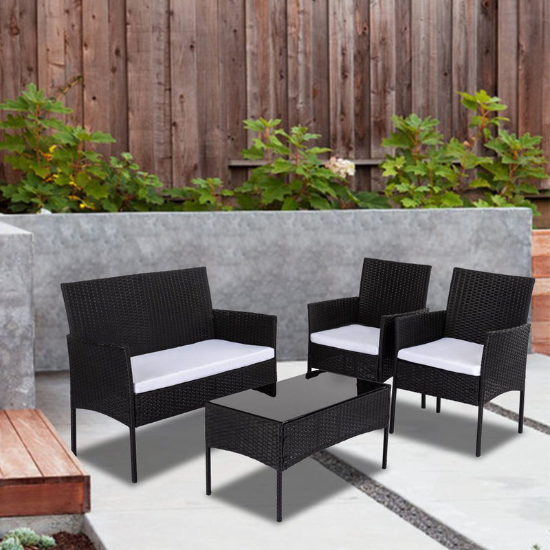 Furniture > Outdoor - Ville 4 - Seater PE Wicker Outdoor Lounge Sofa Set - Garden Yard