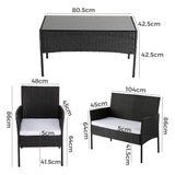 Furniture > Outdoor - Ville 4 - Seater PE Wicker Outdoor Lounge Sofa Set - Garden Yard