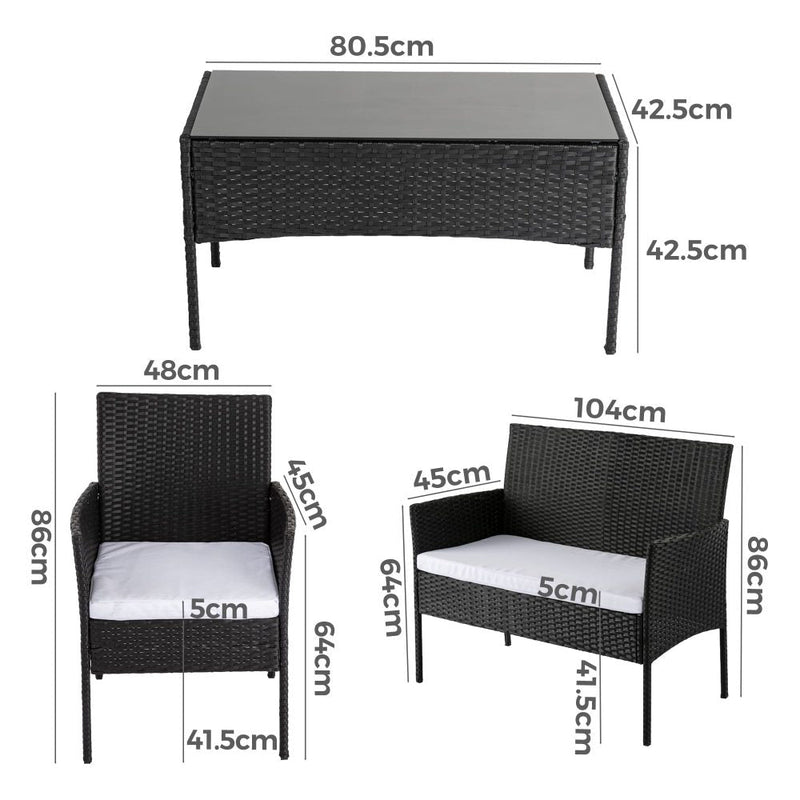 Furniture > Outdoor - Ville 4 - Seater PE Wicker Outdoor Lounge Sofa Set - Garden Yard