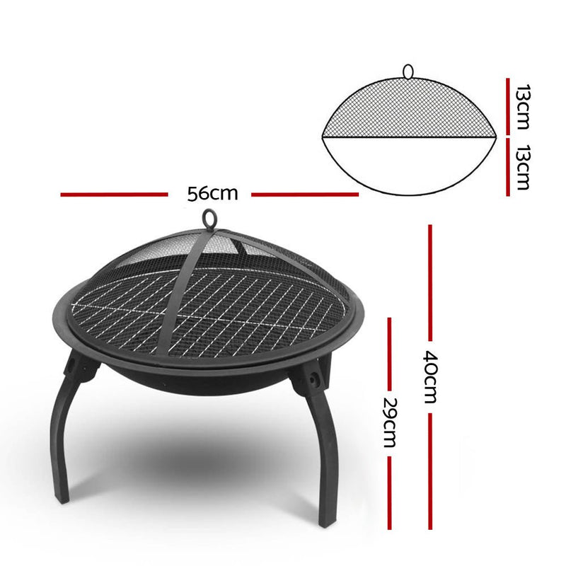Home & Garden > Firepits - Fire Pit BBQ Charcoal Smoker Portable Outdoor Camping Pits Patio Fireplace 22" - Garden Yard Aus