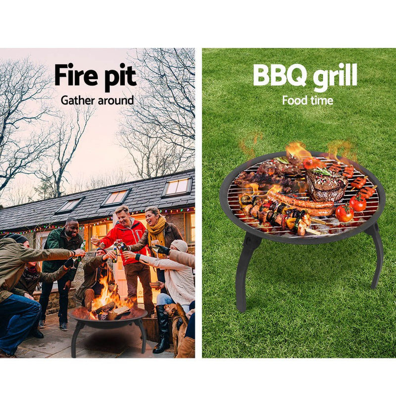 Home & Garden > Firepits - Fire Pit BBQ Charcoal Smoker Portable Outdoor Camping Pits Patio Fireplace 22" - Garden Yard Aus