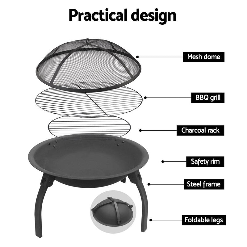 Home & Garden > Firepits - Fire Pit BBQ Charcoal Smoker Portable Outdoor Camping Pits Patio Fireplace 22" - Garden Yard Aus