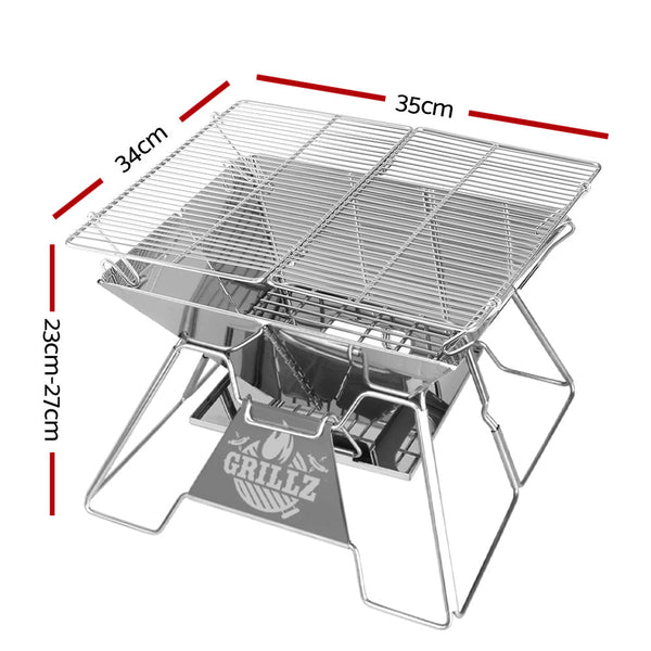 Home & Garden > Firepits - Grillz Camping Fire Pit BBQ 2 - in - 1 Grill Smoker Outdoor Portable Stainless Steel - Garden Yard Aus