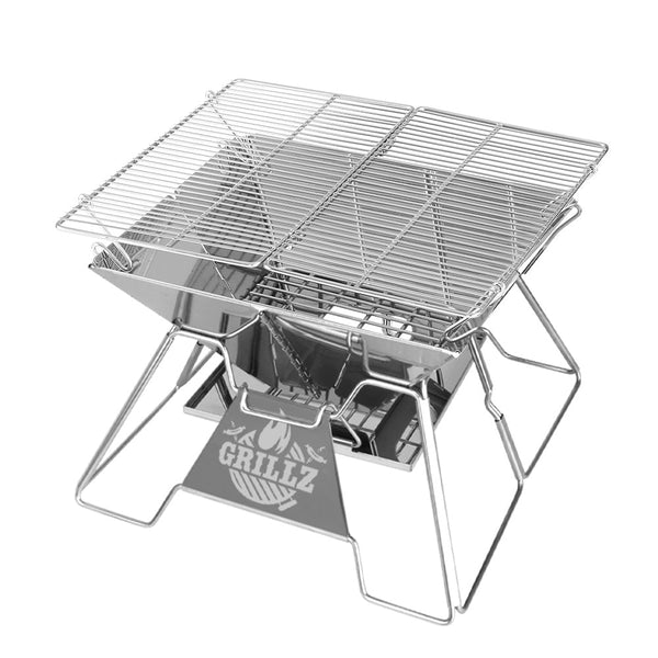 Home & Garden > Firepits - Grillz Camping Fire Pit BBQ 2 - in - 1 Grill Smoker Outdoor Portable Stainless Steel - Garden Yard Aus