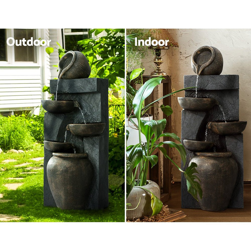 Home & Garden > Fountains - Gardeon Solar Water Feature Cascading Fountain 5 Tiered Bowl Bird Bath 99CM - Garden Yard Aus