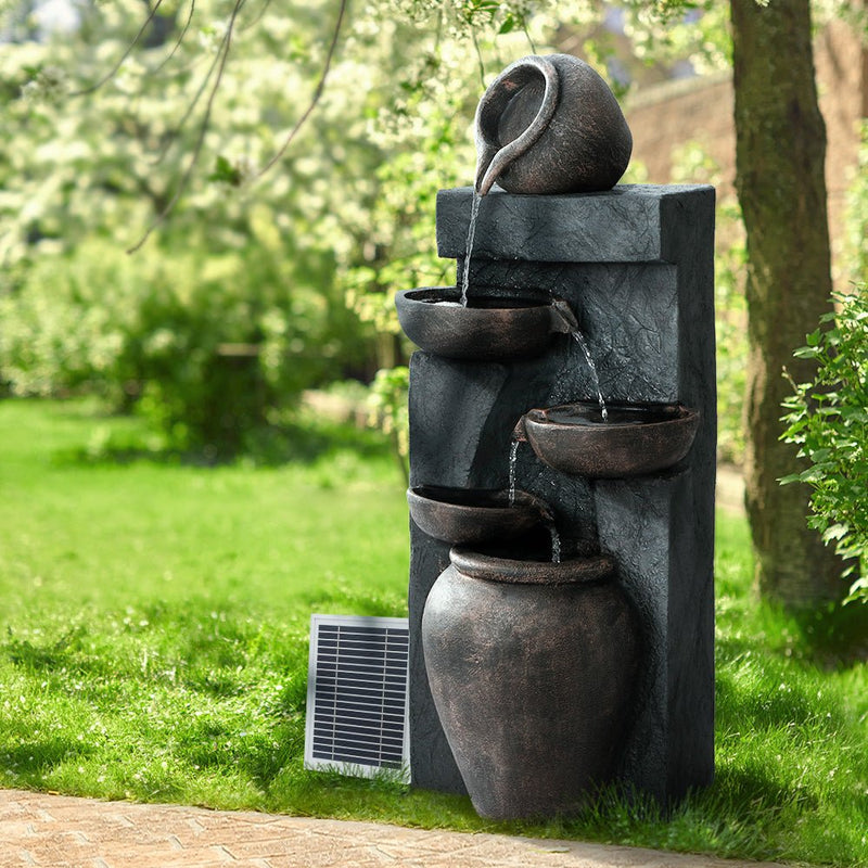Home & Garden > Fountains - Gardeon Solar Water Feature Cascading Fountain 5 Tiered Bowl Bird Bath 99CM - Garden Yard Aus