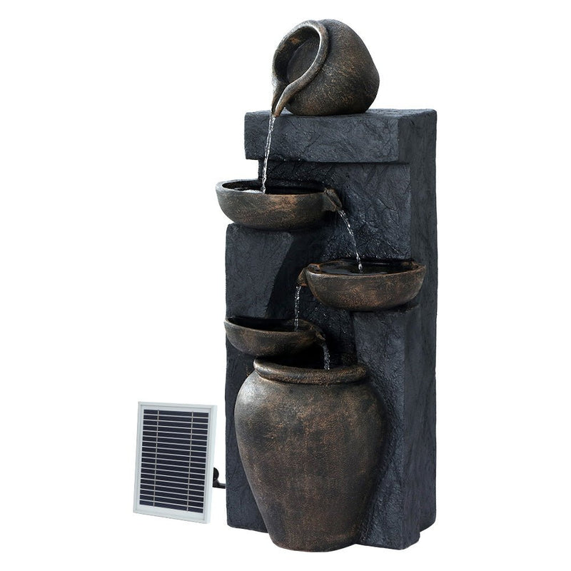 Home & Garden > Fountains - Gardeon Solar Water Feature Cascading Fountain 5 Tiered Bowl Bird Bath 99CM - Garden Yard Aus