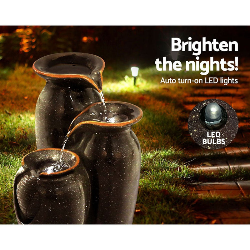Home & Garden > Fountains - Gardeon Water Fountain Features Solar with LED Lights Outdoor Cascading 3 Tired - Garden Yard Aus