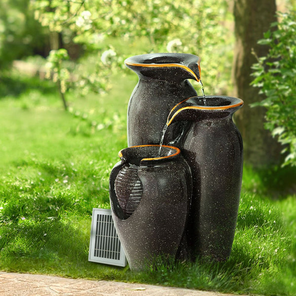 Home & Garden > Fountains - Gardeon Water Fountain Features Solar with LED Lights Outdoor Cascading 3 Tired - Garden Yard Aus