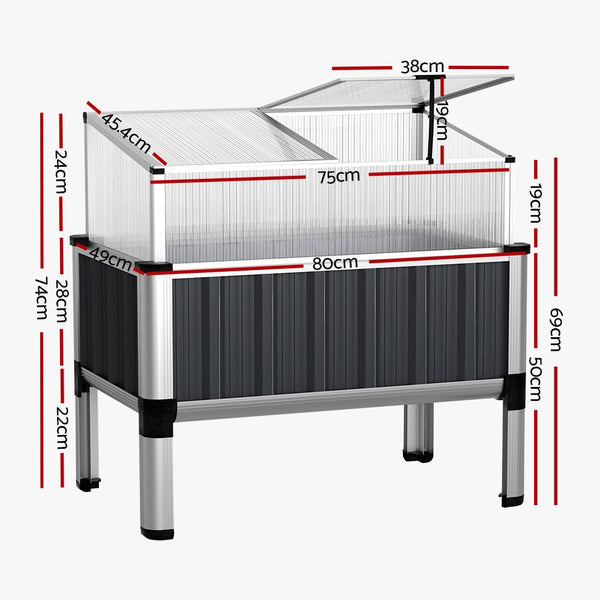 Home & Garden > Garden Beds - Green Fingers Garden Bed 80x49x74cm Greenhouse Planter Box Raised Galvanised Herb - Garden Yard
