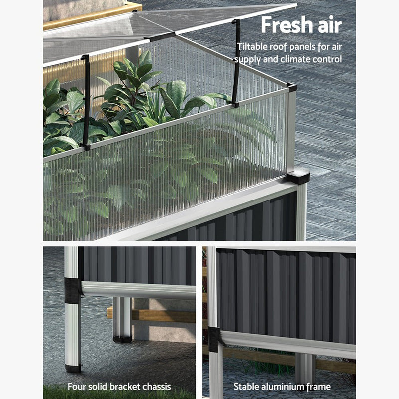 Home & Garden > Garden Beds - Green Fingers Garden Bed 80x49x74cm Greenhouse Planter Box Raised Galvanised Herb - Garden Yard