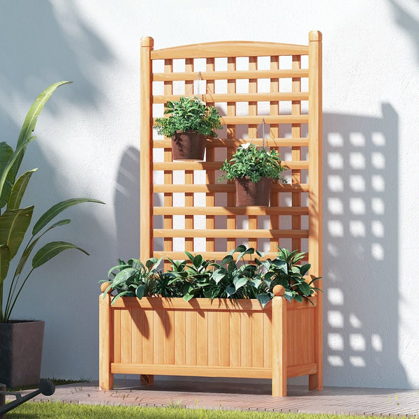 Home & Garden > Garden Beds - Green Fingers Garden Bed Wooden 64x35x115cm Planter Raised Box Container Trellis - Garden Yard