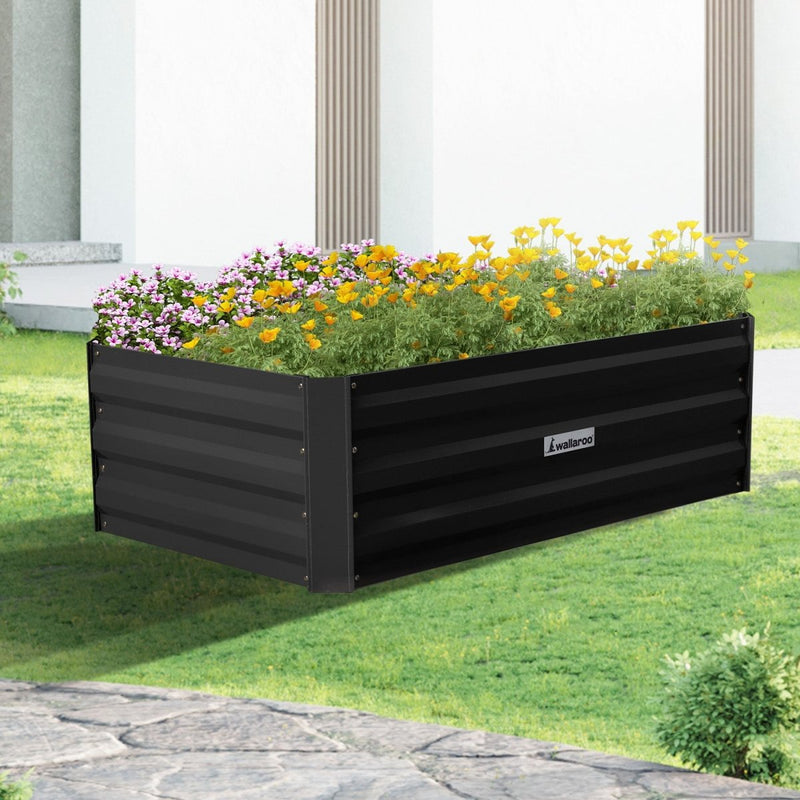 Home & Garden > Garden Beds - Wallaroo Garden Bed 100 x 60 x 30cm Galvanized Steel - Black - Garden Yard