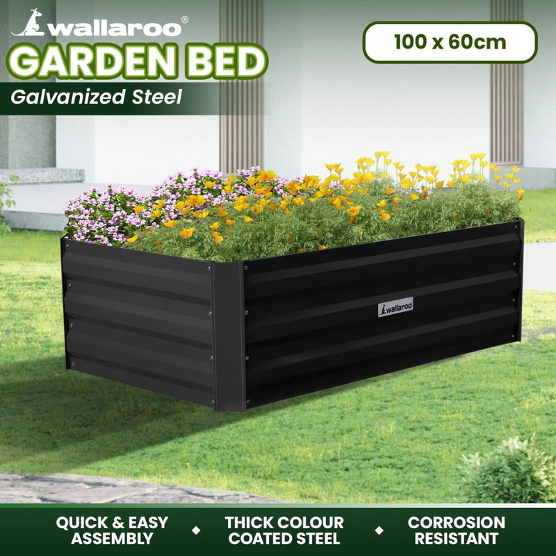 Home & Garden > Garden Beds - Wallaroo Garden Bed 100 x 60 x 30cm Galvanized Steel - Black - Garden Yard