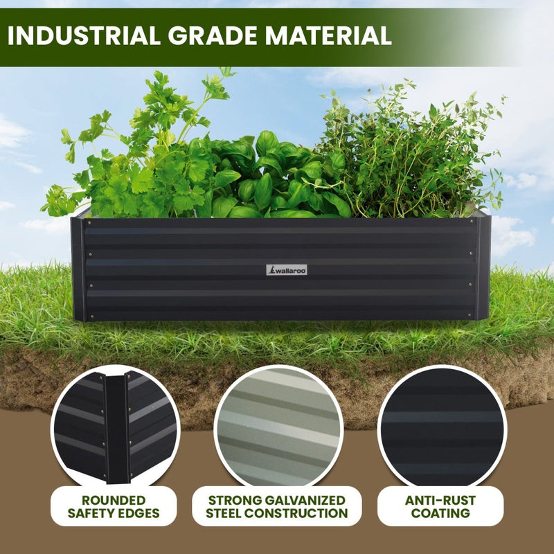 Home & Garden > Garden Beds - Wallaroo Garden Bed 120 x 60 x 30cm Galvanized Steel - Black - Garden Yard