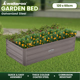 Home & Garden > Garden Beds - Wallaroo Garden Bed 120 x 60 x 30cm Galvanized Steel - Grey - Garden Yard