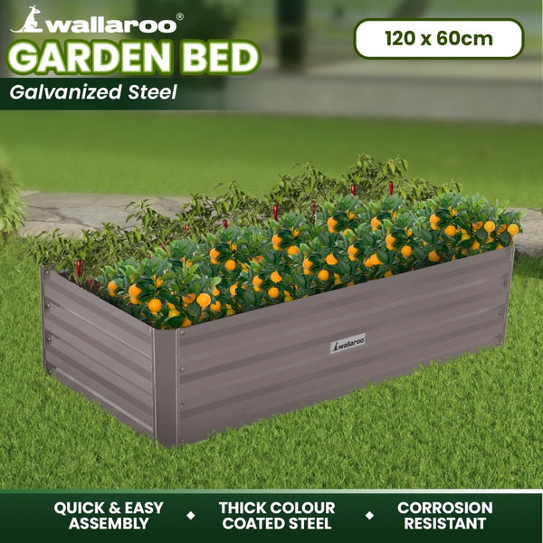 Home & Garden > Garden Beds - Wallaroo Garden Bed 120 x 60 x 30cm Galvanized Steel - Grey - Garden Yard