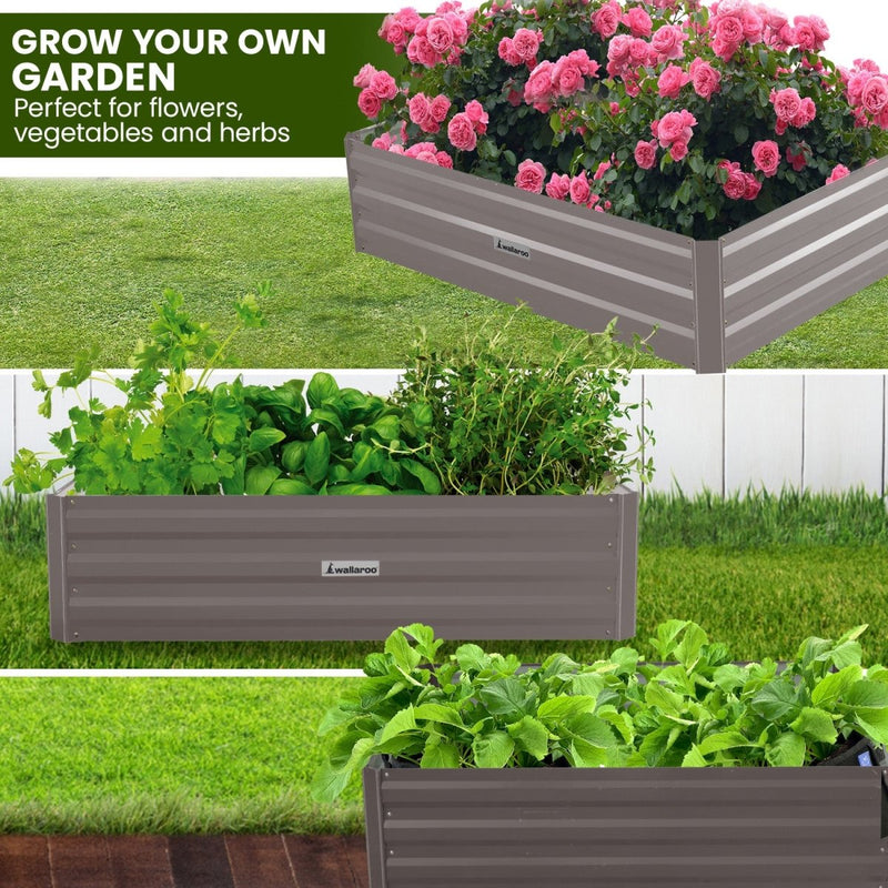 Home & Garden > Garden Beds - Wallaroo Garden Bed 120 x 60 x 30cm Galvanized Steel - Grey - Garden Yard