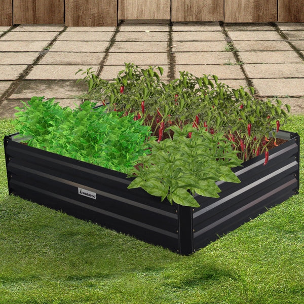 Home & Garden > Garden Beds - Wallaroo Garden Bed 120 x 90 x 30cm Galvanized Steel - Black - Garden Yard