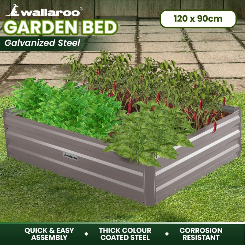 Home & Garden > Garden Beds - Wallaroo Garden Bed 120 x 90 x 30cm Galvanized Steel - Grey - Garden Yard