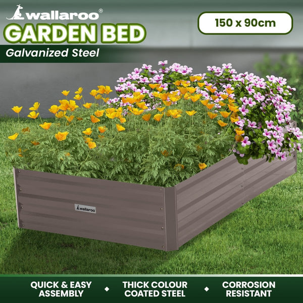 Home & Garden > Garden Beds - Wallaroo Garden Bed 150 x 90 x 30cm Galvanized Steel - Grey - Garden Yard