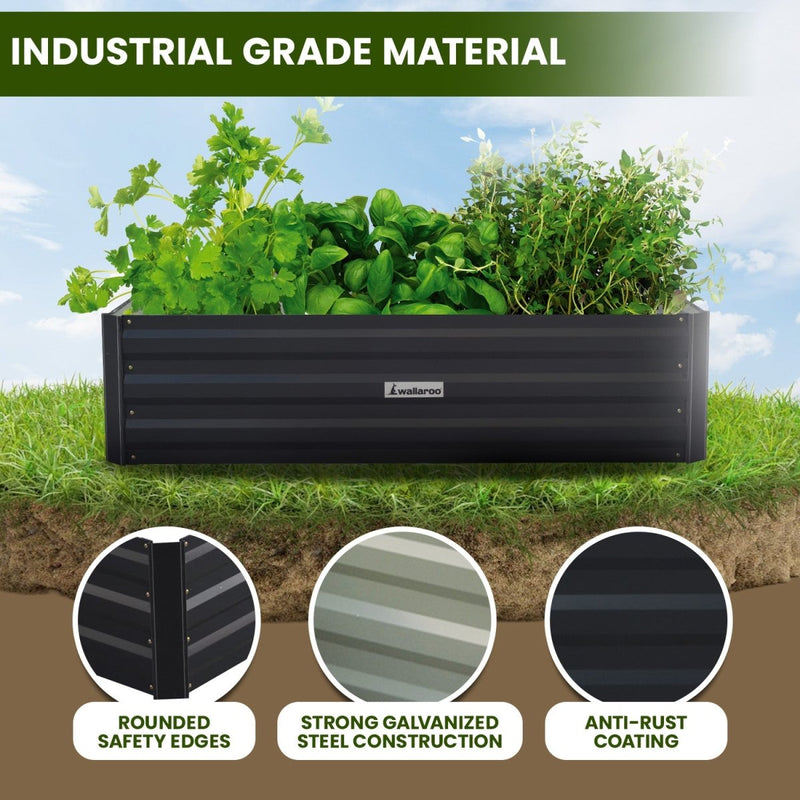 Home & Garden > Garden Beds - Wallaroo Garden Bed 210 x 90 x 30cm Galvanized Steel - Black - Garden Yard