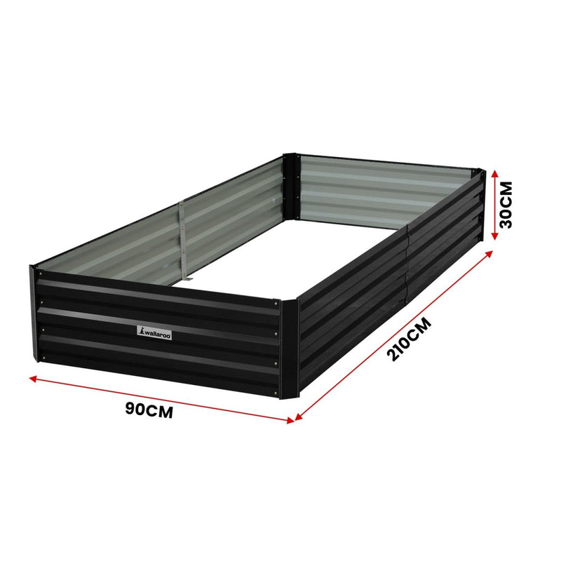 Home & Garden > Garden Beds - Wallaroo Garden Bed 210 x 90 x 30cm Galvanized Steel - Black - Garden Yard