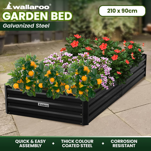 Home & Garden > Garden Beds - Wallaroo Garden Bed 210 x 90 x 30cm Galvanized Steel - Black - Garden Yard