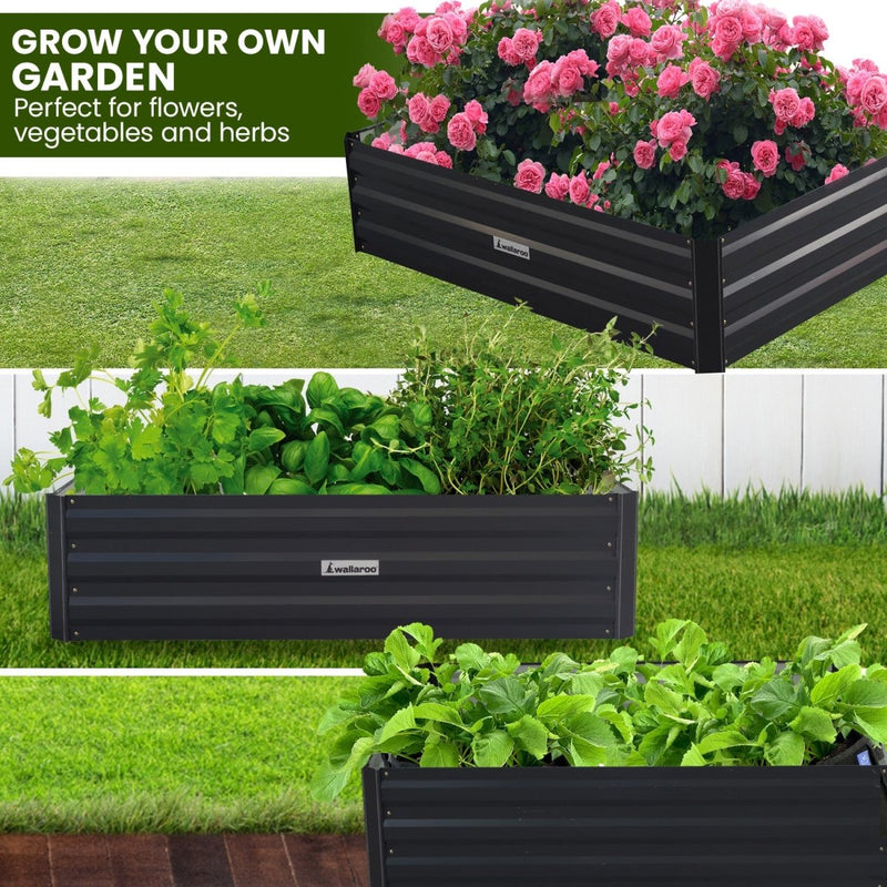 Home & Garden > Garden Beds - Wallaroo Garden Bed 210 x 90 x 30cm Galvanized Steel - Black - Garden Yard