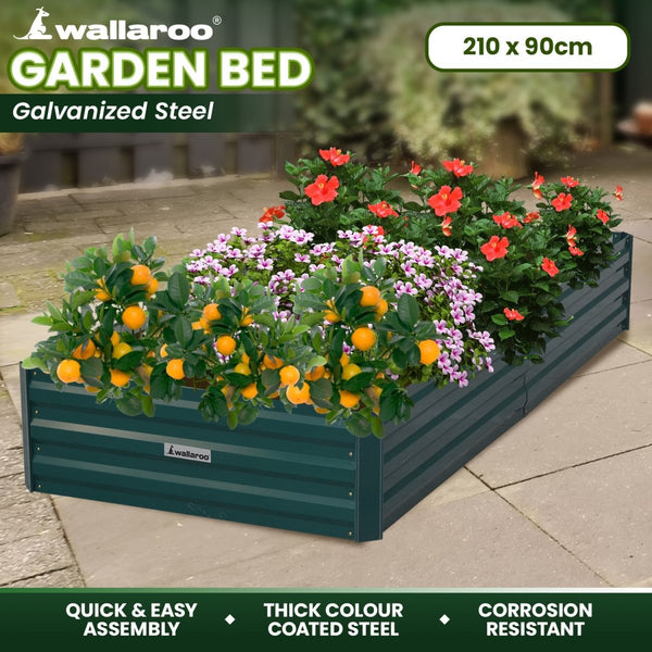 Home & Garden > Garden Beds - Wallaroo Garden Bed 210 x 90 x 30cm Galvanized Steel - Green - Garden Yard