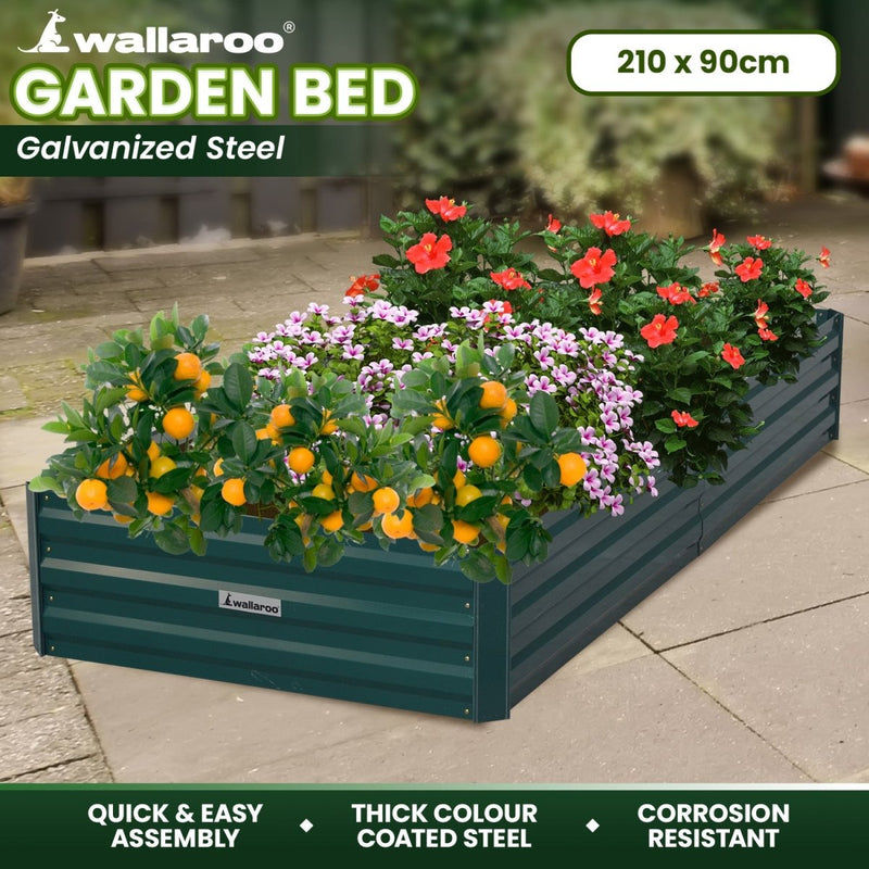 Home & Garden > Garden Beds - Wallaroo Garden Bed 210 x 90 x 30cm Galvanized Steel - Green - Garden Yard