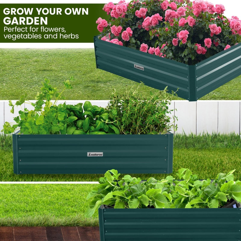 Home & Garden > Garden Beds - Wallaroo Garden Bed 210 x 90 x 30cm Galvanized Steel - Green - Garden Yard