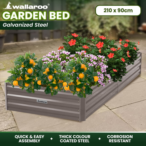 Home & Garden > Garden Beds - Wallaroo Garden Bed 210 x 90 x 30cm Galvanized Steel - Grey - Garden Yard